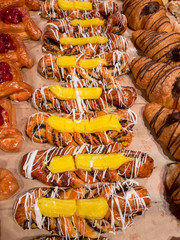 Puff sweet pastries in the market on the dash