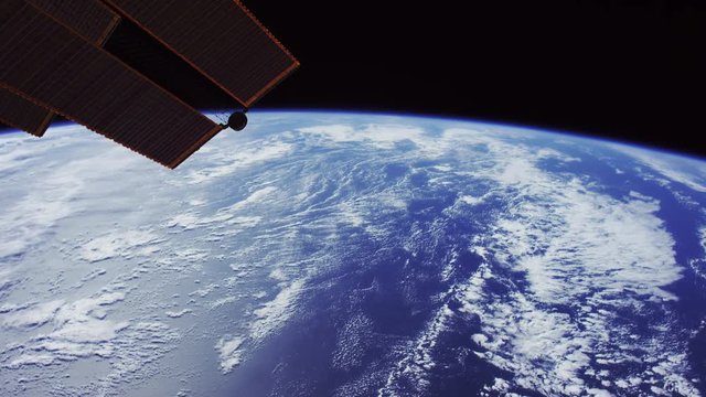 Flying over Earth in International Space Station, wide