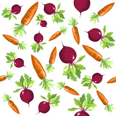 Seamless pattern of vegetables with carrots and beets. Vector illustration