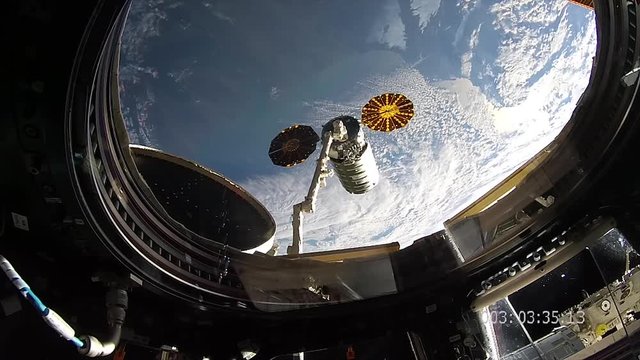 ISS flying over Earth, view from window