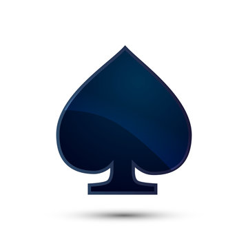 Glossy deep blue spades card suit icon on white