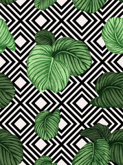 Seamless indigo tropical pattern.