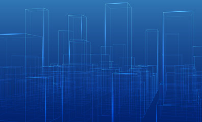 City silhouettes outline vector on blue background.