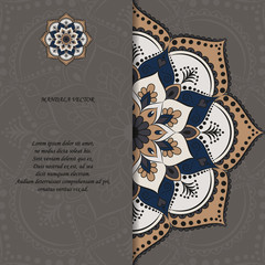 Indian style colorful ornate mandala card. Ornamental blank with ethnic motifs. Oriental graphic design concept. Paper brochure template. EPS 10 vector illustration. Clipping mask. - 205118679