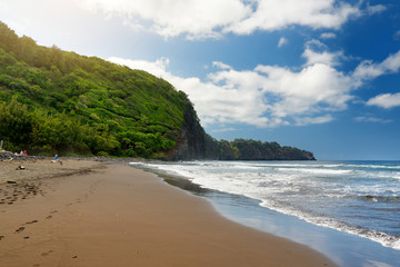 Stunning view of rocky beach of Pololu Valley on Big Island of Hawaii