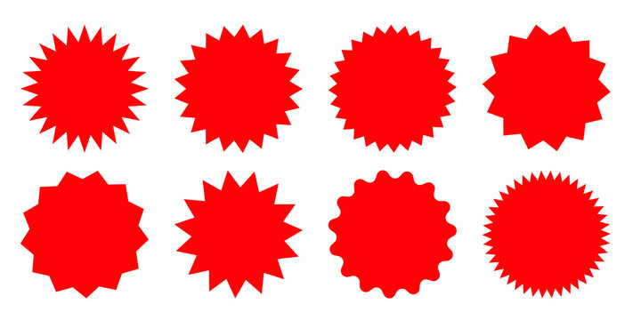 Set of red starburst, sunburst badges. Design elements - best for sale sticker, price tag, quality mark. Flat vector illustration isolated on white background.