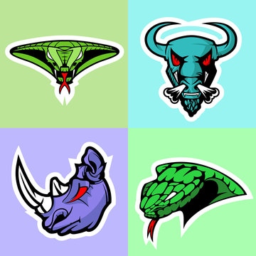 Viper, Bull, Rhino And Cobra Head. Logo Set.