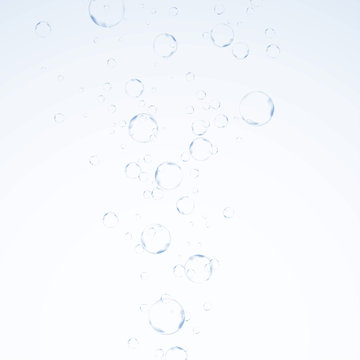 Boiling transparent realistic water bubbles abstract blue background