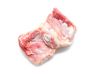 Raw chicken thighs isolated on white background. Organic Chicken. Healthy food.