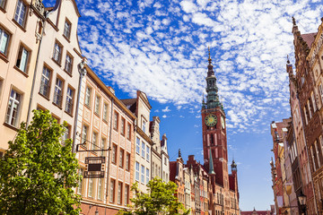 Gdansk, Poland, colourful historic houses on the central market square