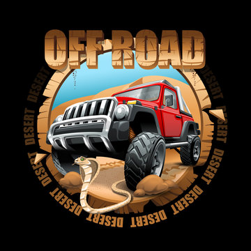 Extreme Off Road Vehicle SUV on a desert. Vector illustration.