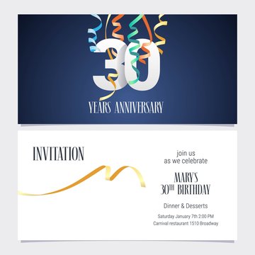30 years anniversary invitation vector
