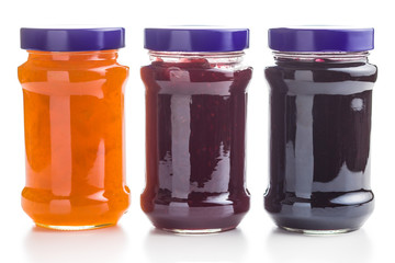 Tasty fruity jam in jar.