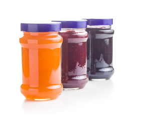 Tasty fruity jam in jar.