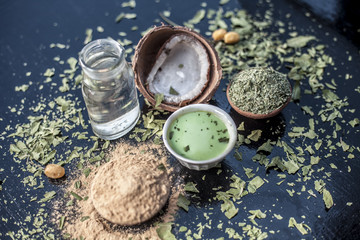 Ayurvedic face pack of Coconut water,fuller’s earth or mulpani mitti, neem with its fruit and...