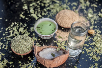 Ayurvedic face pack of Coconut water,fuller’s earth or mulpani mitti, neem with its fruit and...