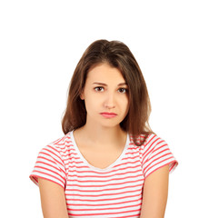 portrait sad unhappy woman isolated on white background. emotional girl isolated on white background