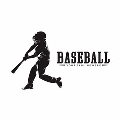 Playing Baseball Logo Vector Silhouette Element Symbol