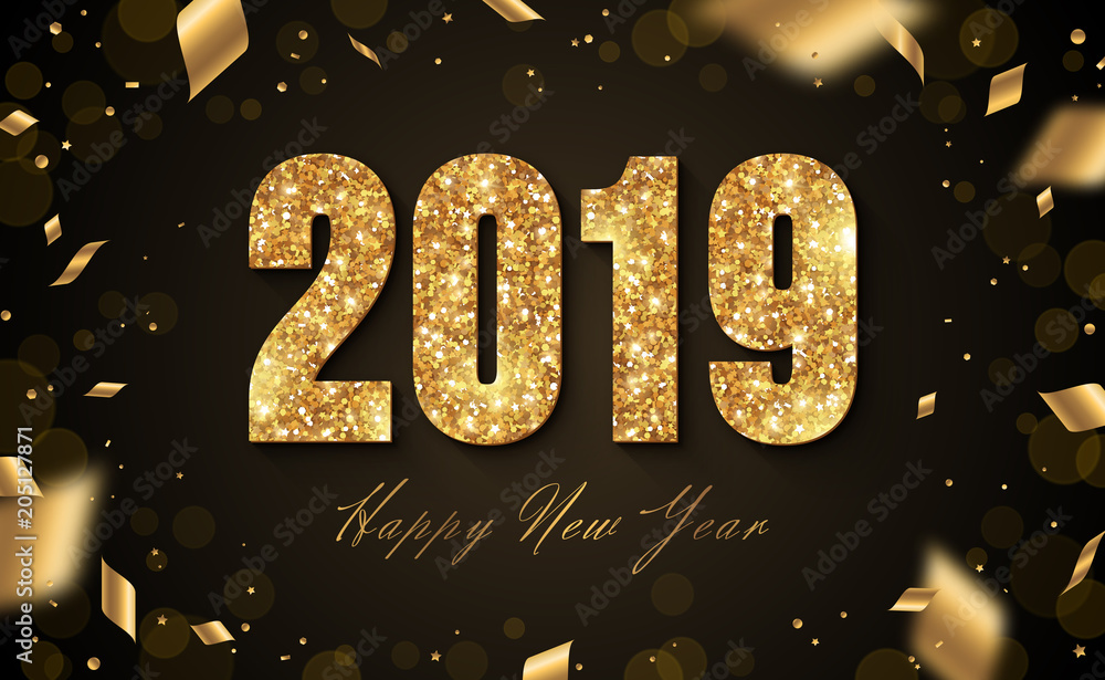 Wall mural 2019 new year with confetti