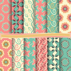 set of abstract vector paper with abstract shapes, decorative flowers and design elements for scrapbook
