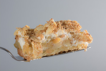 Stück Apfel Kuchen auf Tortenheber Seitenansicht