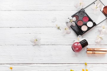 decorative cosmetics on a light background