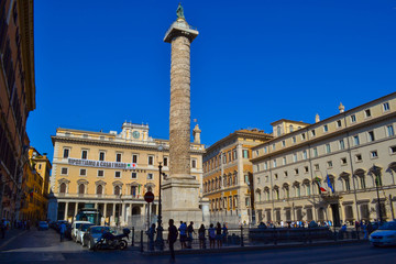 Column of Marcus Aurelius (Colonna di Marco Aurelio) in Piazza Colonna, in Rome, Italy