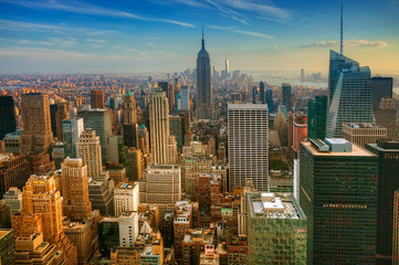 Fototapeta na wymiar Colorful twilight view of Manhattan