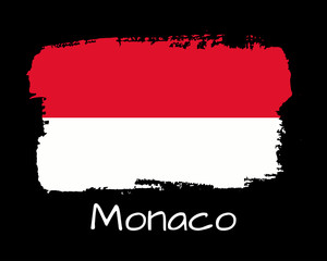 Vector Illustration. Hand draw Monaco flag. National Monaco banner for design on black background