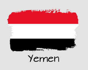 Vector Illustration. Hand draw Yemen flag. National Yemen banner for design on grey background