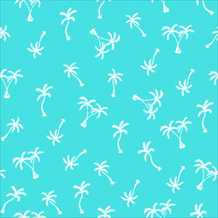 Vector Illustration. Seamless palms pattern. Hand draw tropical palms background. White palms on green background