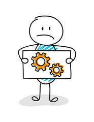 Conceptual image with cartoon stickman showing wheels icon. Vector.