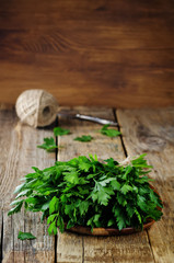 Fresh Parsley Bunch on a wood background