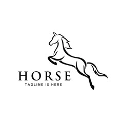 line art elegant jumping horse style logo