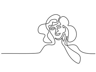 Vector continuous line. Abstract portrait of young woman. Vector illustration. Concept for logo, card, banner, poster, flyer