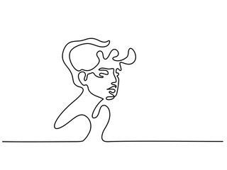 Vector continuous line. Abstract portrait of young woman. Vector illustration. Concept for logo, card, banner, poster, flyer
