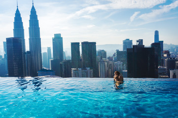 Swimming pool on roof top with beautiful city view kuala lumpur malaysia