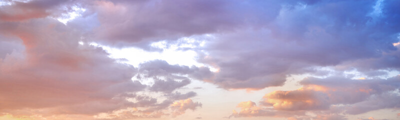 Colorful sky with clouds background. Panorama view.