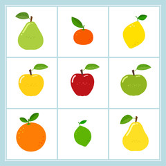 Vector set of cartoon fruit icons isolated on white