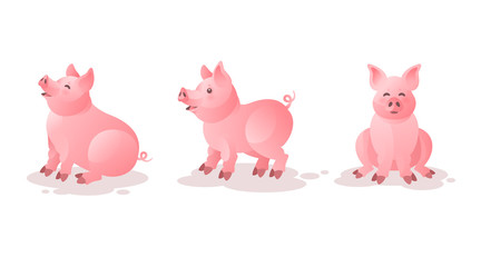 Set of cute pink pigs