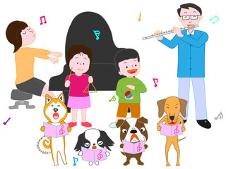 Obraz na płótnie Canvas ペットと家族のコンサート
