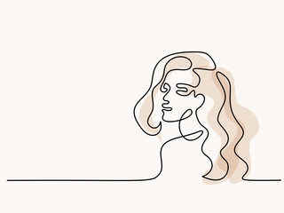 Vector continuous line. Abstract portrait of young woman light colors. Vector illustration. Concept for logo, card, banner, poster, flyer