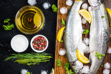 Freshly catched trout fish ready for grill