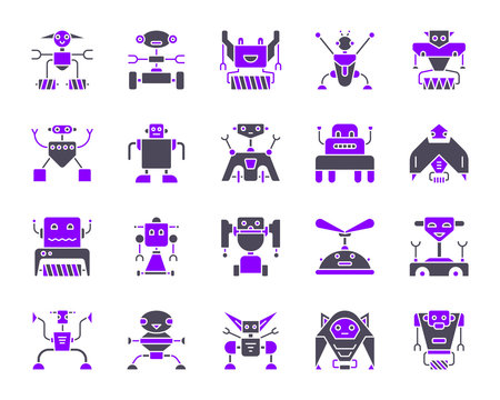 Robot simple color flat icons vector set