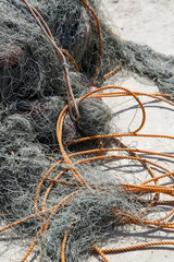 Fishing net on the beach, close up view