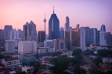 Fototapeta premium Beautiful sunrise landscape of aerial Kuala Lumpur skyline, Malaysia