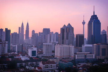 Beautiful sunrise landscape of aerial Kuala Lumpur skyline, Malaysia