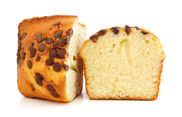 Top View of a Chocolate Chip Muffin Isolated on a White Background