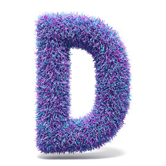 Purple faux fur LETTER D 3D illustration