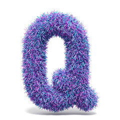Purple faux fur LETTER Q 3D illustration